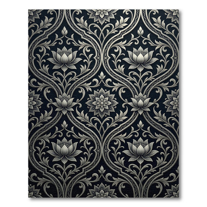 Ornate Black Lotus Scrollwork Rug