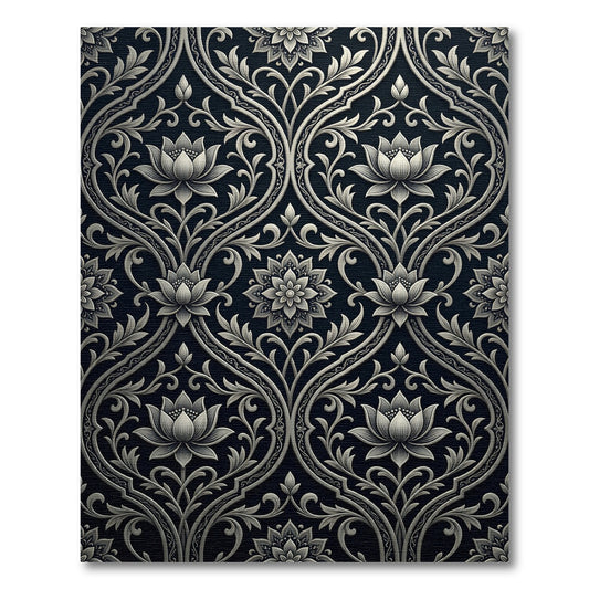 Ornate Black Lotus Scrollwork Rug