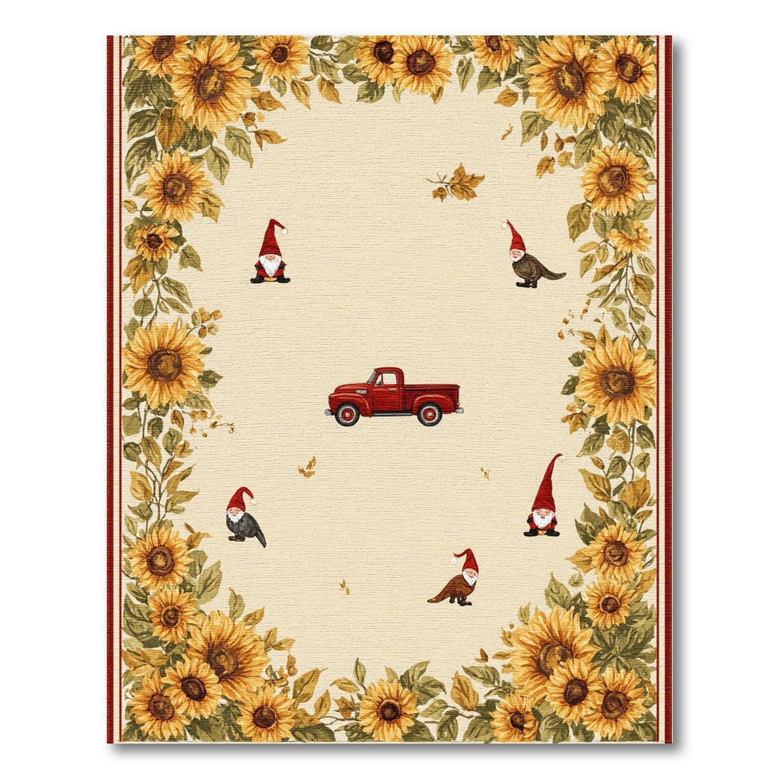 Sunflower Gnome Red Truck Beige Area Rug