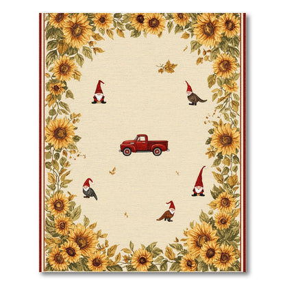 Sunflower Gnome Red Truck Beige Area Rug