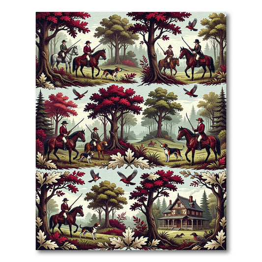 Equestrian Countryside Scene Hunting Artwork Rug