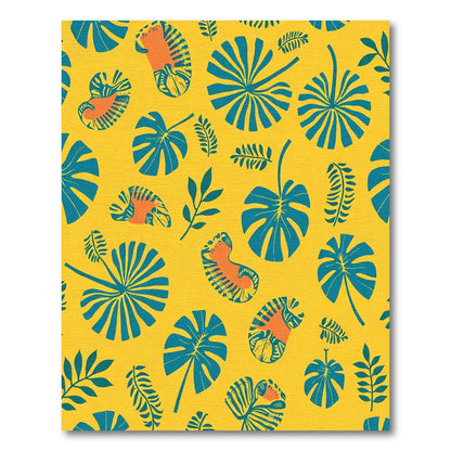 Bright Yellow Tropical Leaf Collage Rug