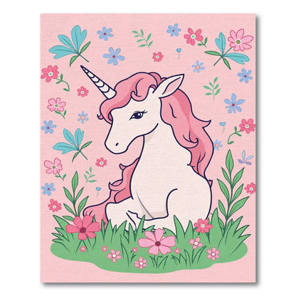 Pink Unicorn Amongst Flowers Meadow Rug
