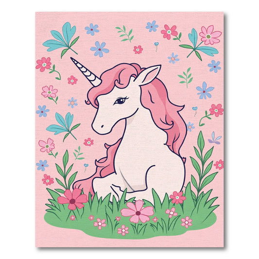 Pink Unicorn Amongst Flowers Meadow Rug