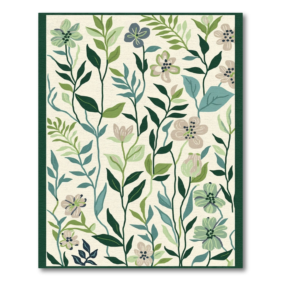 Botanical Vintage Greens Floral Foliage Rug
