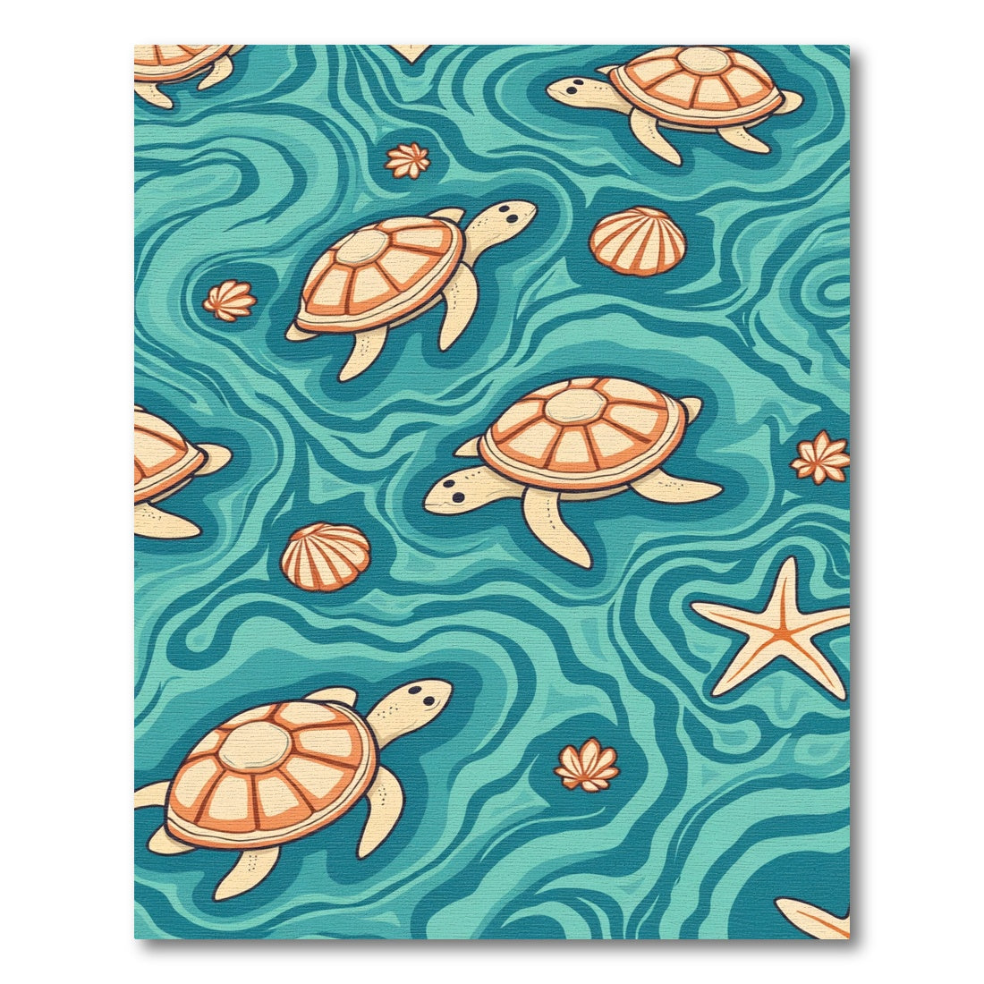 Oceanic Sea Turtle Swirl Composition Rug