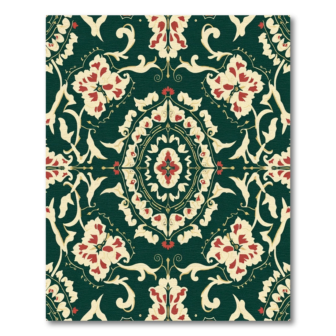 Deep Teal Red Floral Medallion Rug