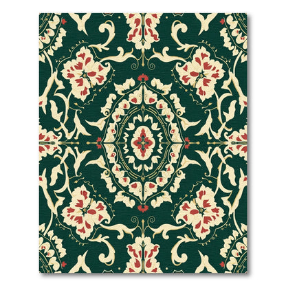 Deep Teal Red Floral Medallion Rug
