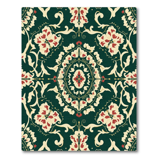 Deep Teal Red Floral Medallion Rug