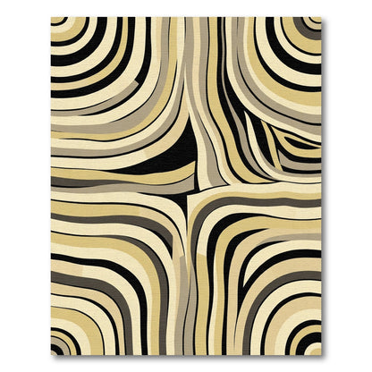 Serene Beige Black Wavy Bands Rug