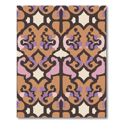 Ornate Brown Purple Cream Arabesque Rug