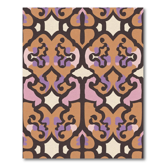 Ornate Brown Purple Cream Arabesque Rug