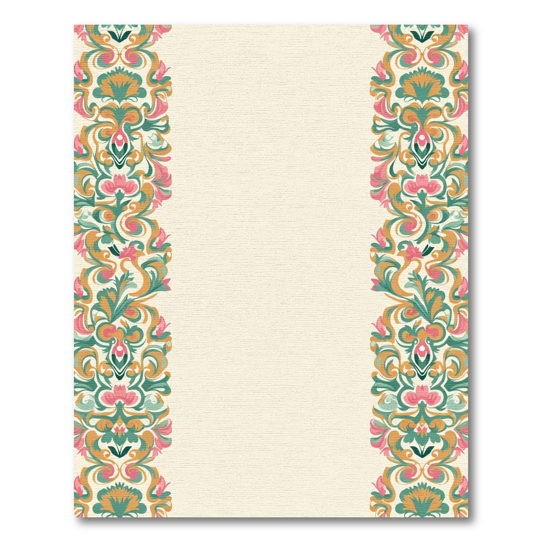Ornate Pink Teal Gold Floral Border Rug