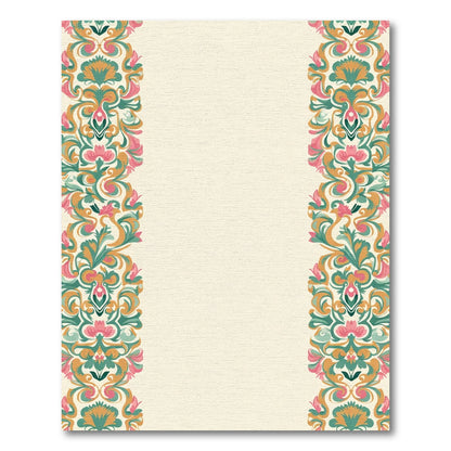 Ornate Pink Teal Gold Floral Border Rug