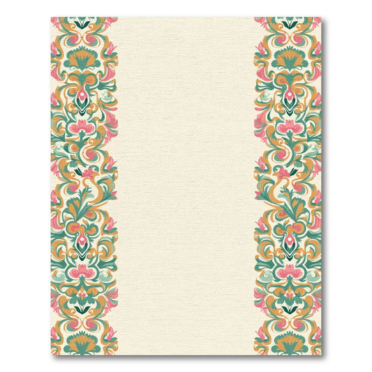 Ornate Pink Teal Gold Floral Border Rug