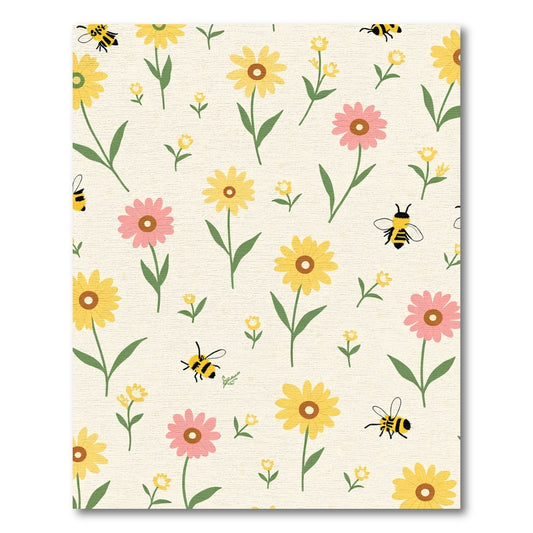 Yellow Pink Floral Bees Meadow Rug