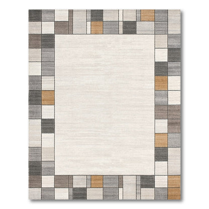 Beige Geometric Border No. 4 Area Rug