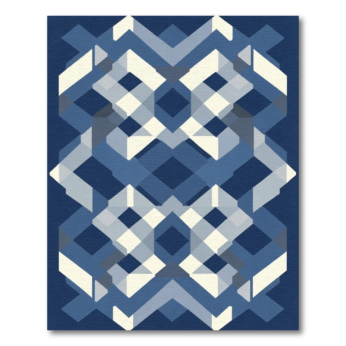 Deep Blue Geometric Interlocking Shapes Rug