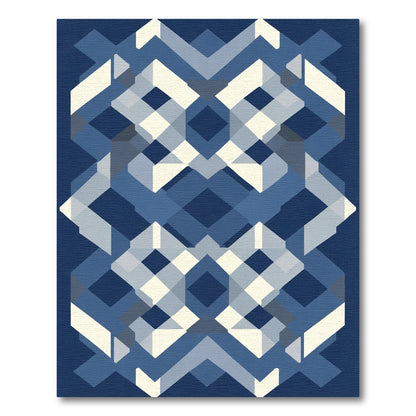 Deep Blue Geometric Interlocking Shapes Rug