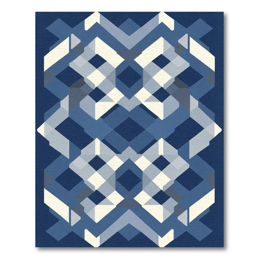 Deep Blue Geometric Interlocking Shapes Rug
