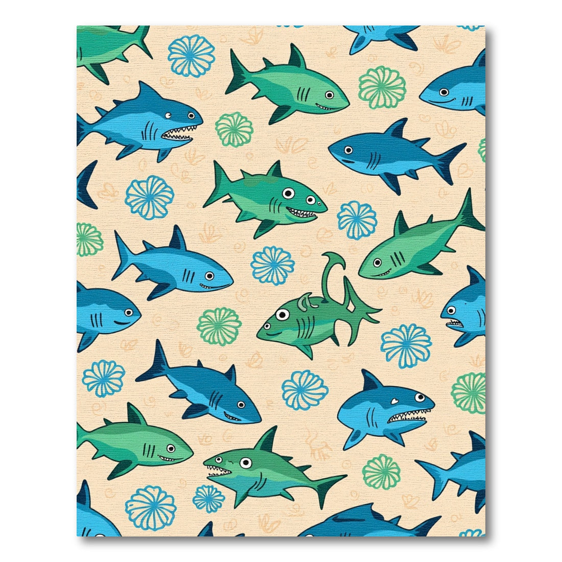 Playful Blue Green Shark Swarm Rug