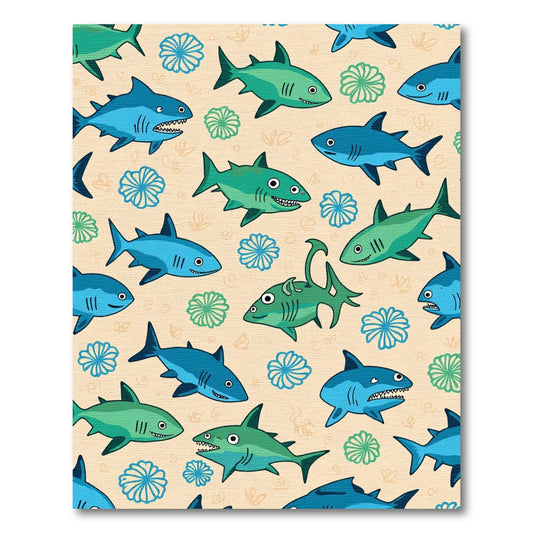 Playful Blue Green Shark Swarm Rug
