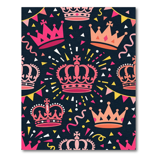 Pink Crown Confetti Celebration Rug