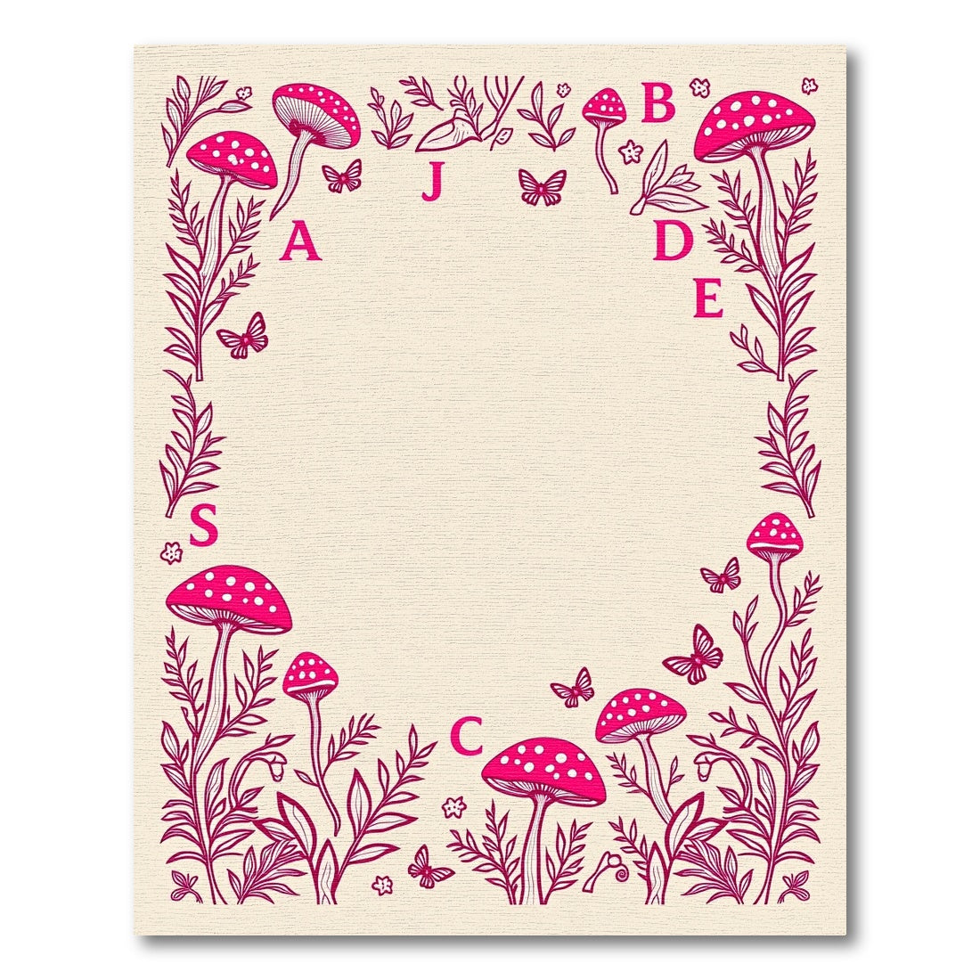 Whimsical Pink Mushroom Butterfly Frame Rug