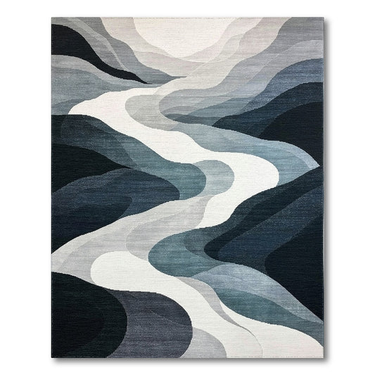 Grayscale Layered Waves Rug