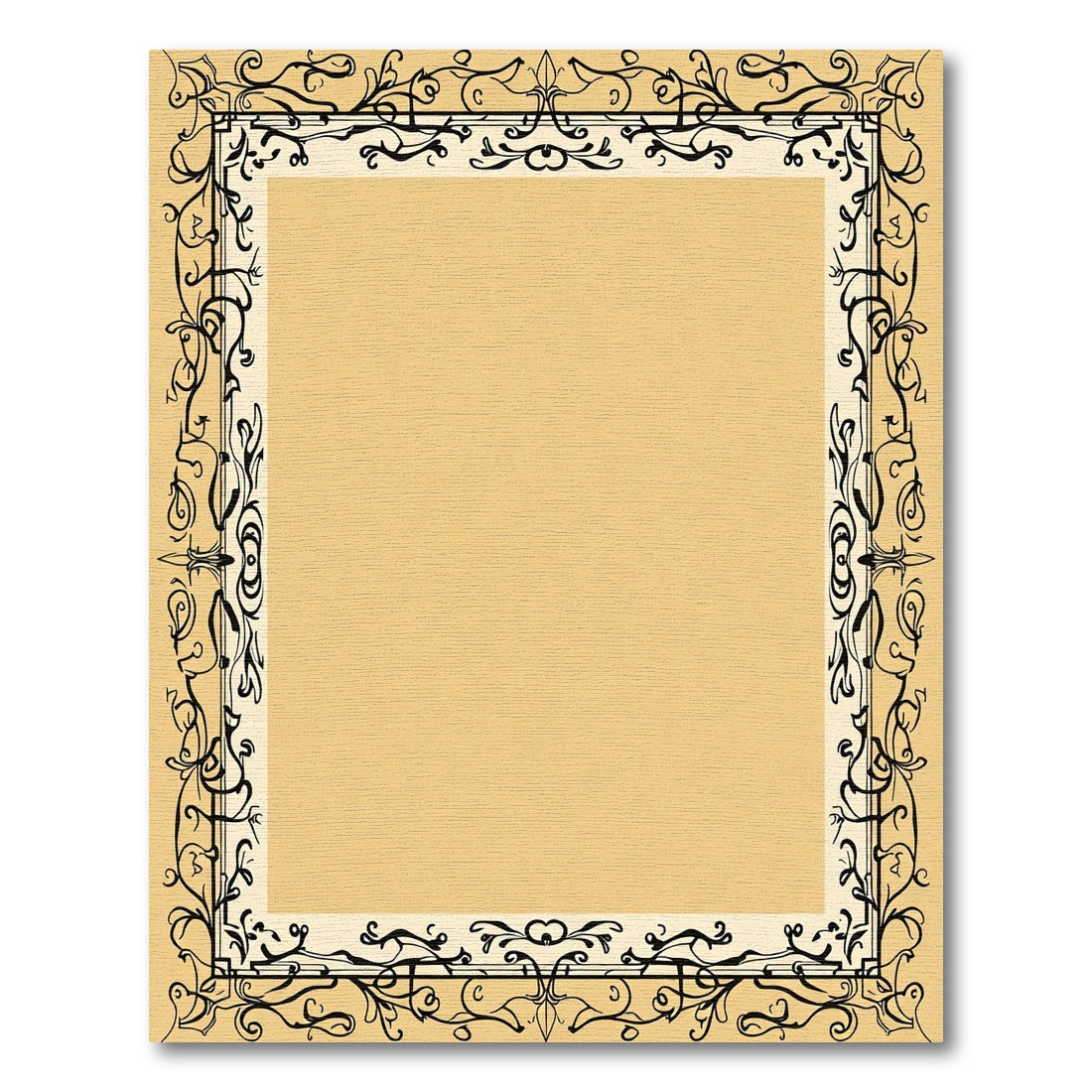 Cream Brown Ornate Vine Border Rug