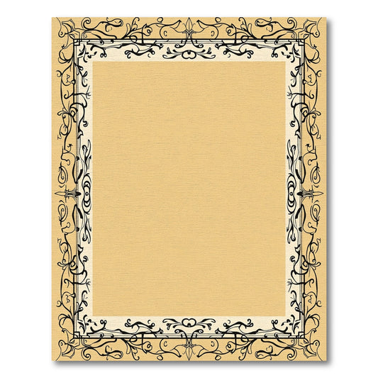 Cream Brown Ornate Vine Border Rug