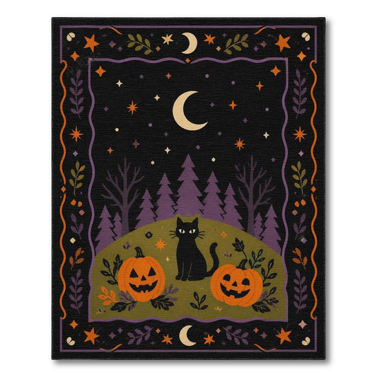 Multi-color and Patterns Kids Cartoon Halloween Black Cat Pumpkin Area Rug