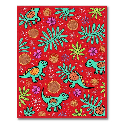 Playful Red Dinosaur Jungle Whimsy Rug
