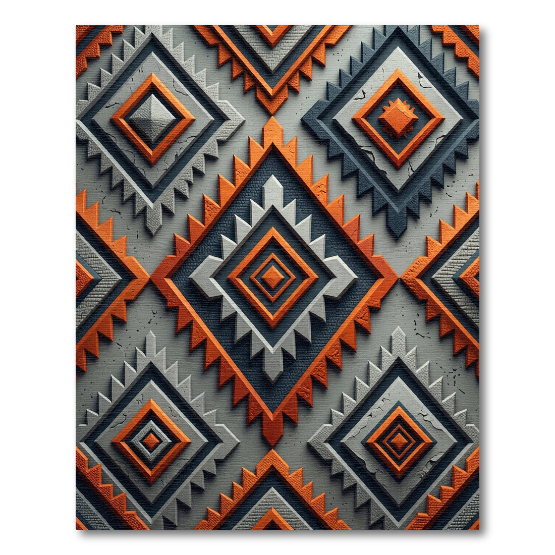 Orange Gray Raised Diamond Tribal Rug