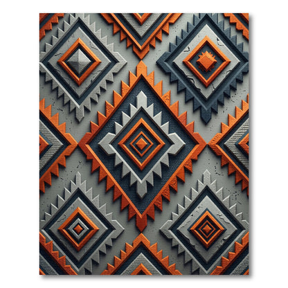Orange Gray Raised Diamond Tribal Rug