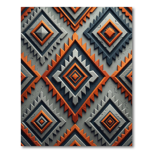 Orange Gray Raised Diamond Tribal Rug