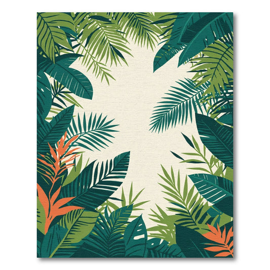 Emerald Green Tropical Leaf Border Rug