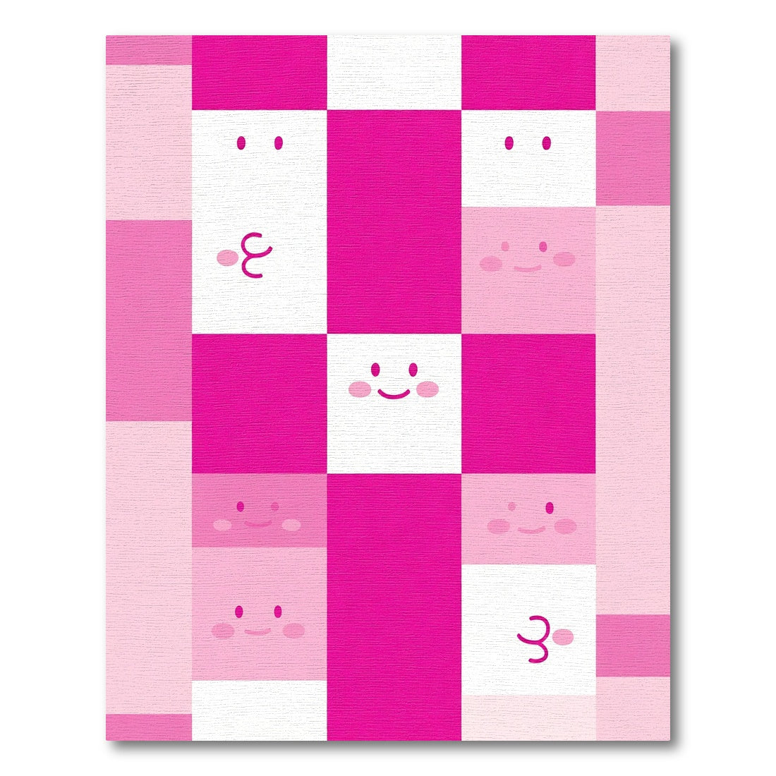 Pink White Checkered Cheerful Faces Rug