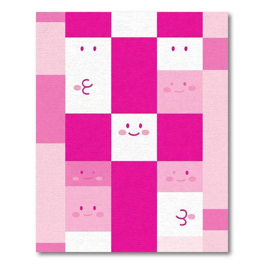 Pink White Checkered Cheerful Faces Rug