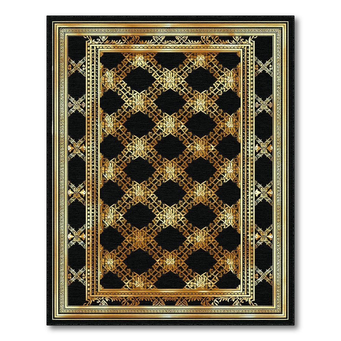 Gold and Silver Black and Gold Ornate Persian Area Rug