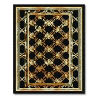 Gold and Silver Black and Gold Ornate Persian Area Rug