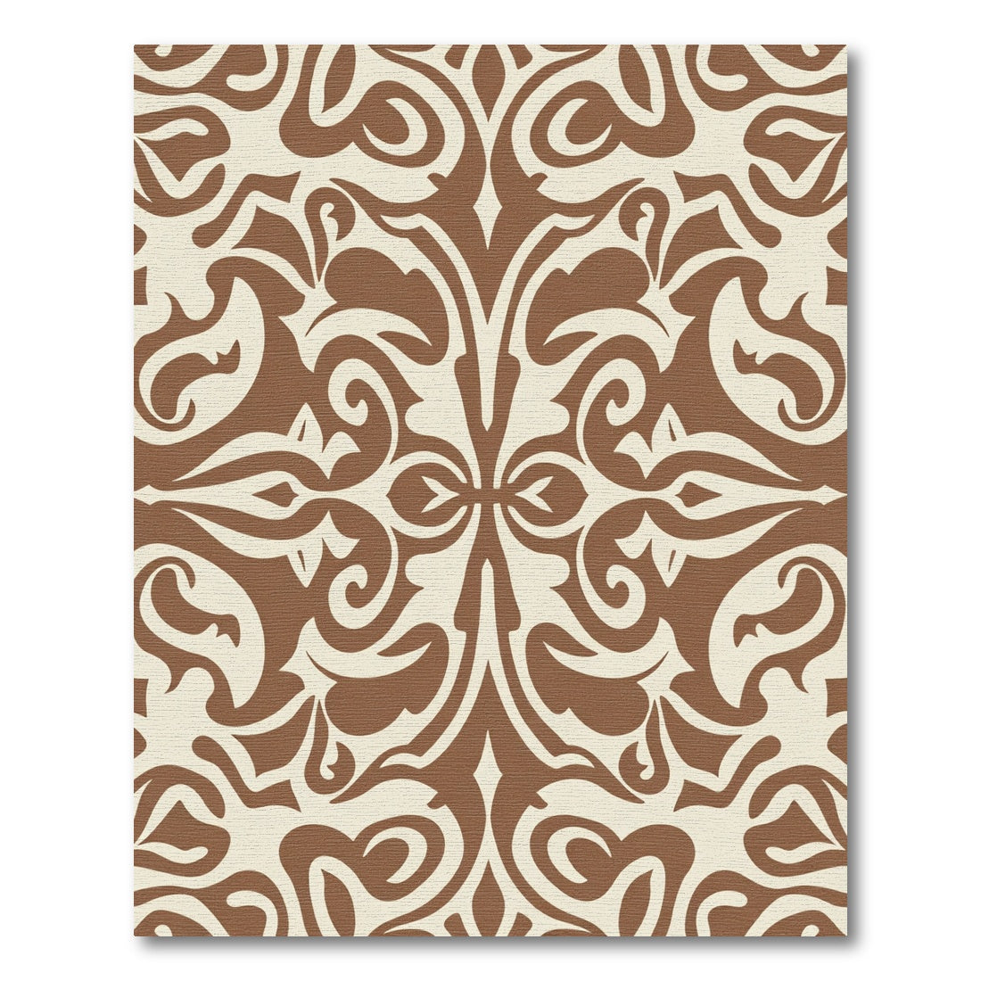 Brown And Cream Damask Scroll Rug
