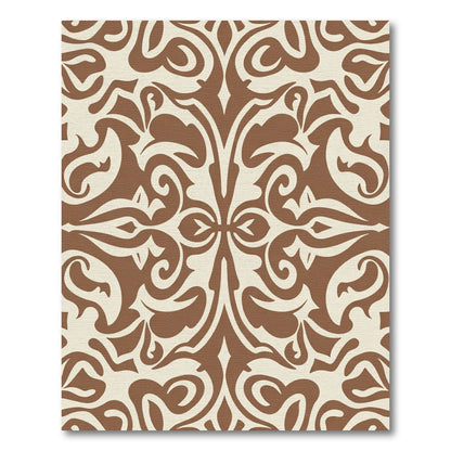 Brown And Cream Damask Scroll Rug