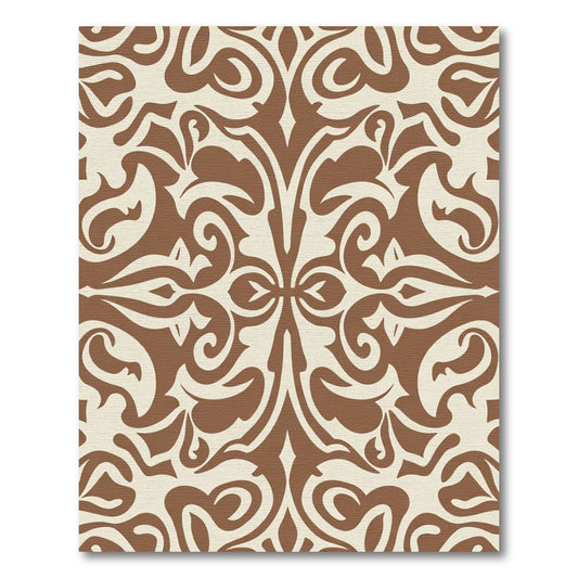 Brown And Cream Damask Scroll Rug