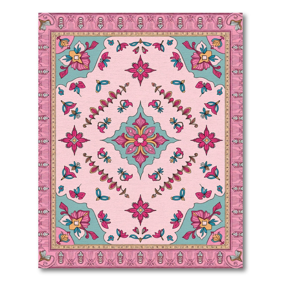 Pink Teal Floral Medallion Rug