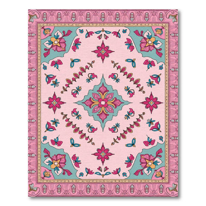 Pink Teal Floral Medallion Rug