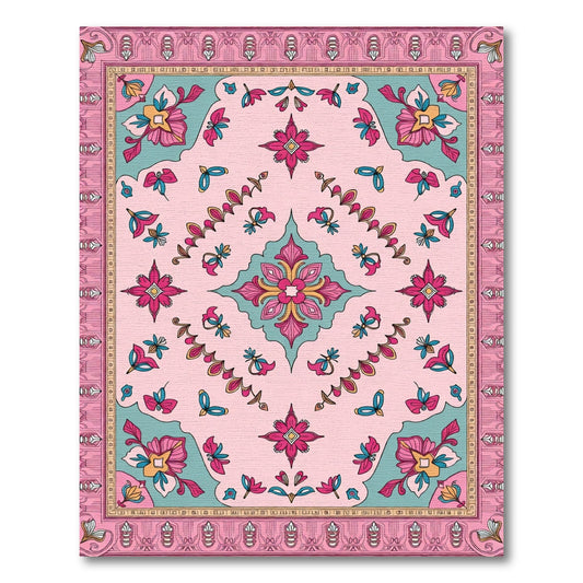 Pink Teal Floral Medallion Rug