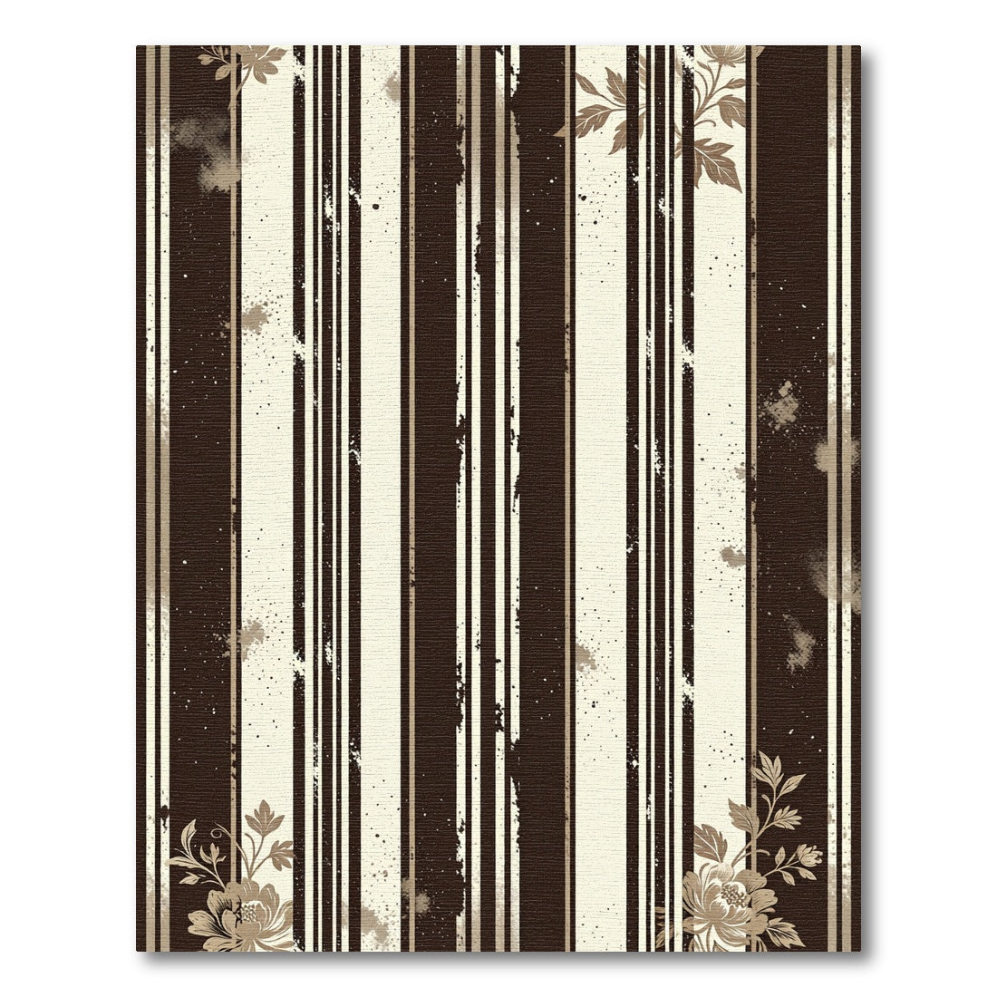 Dark Beige Floral Stripe Vintage Rug