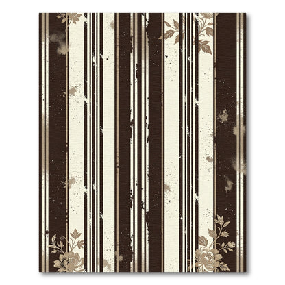 Dark Beige Floral Stripe Vintage Rug