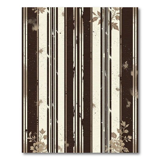 Dark Beige Floral Stripe Vintage Rug